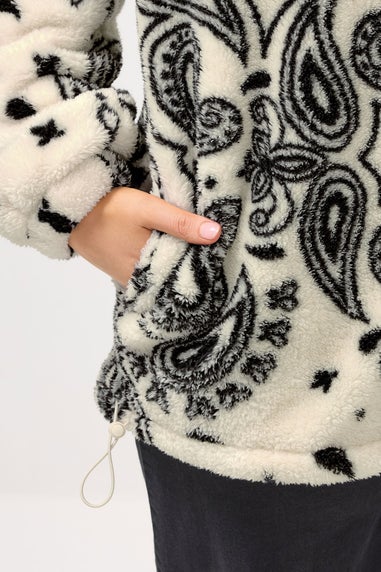 Yours Curve Ivory White Paisley Zip Through Fleece Jacket