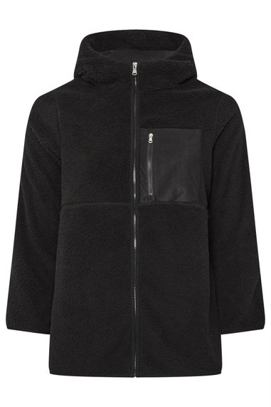 Yours Curve Black Pocket Teddy Fleece Jacket