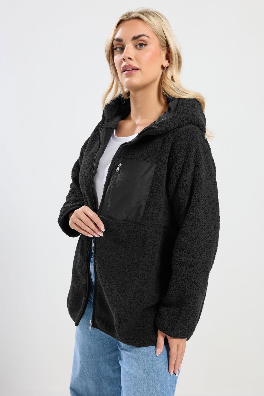 Yours Curve Black Pocket Teddy Fleece Jacket