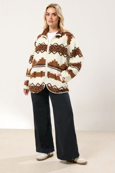 Yours Fairisle Brown Fleece Jacket