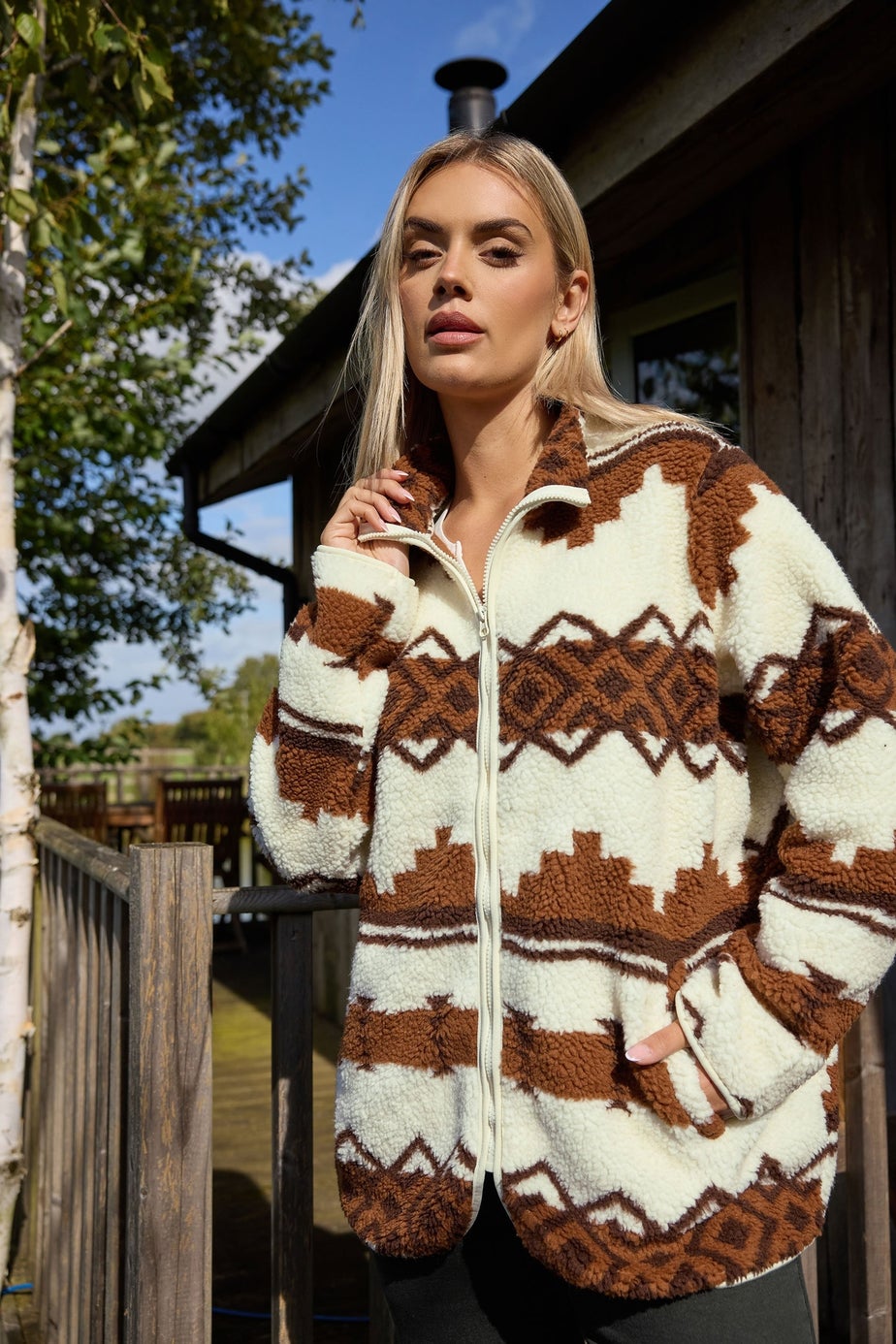 Yours Fairisle Brown Fleece Jacket