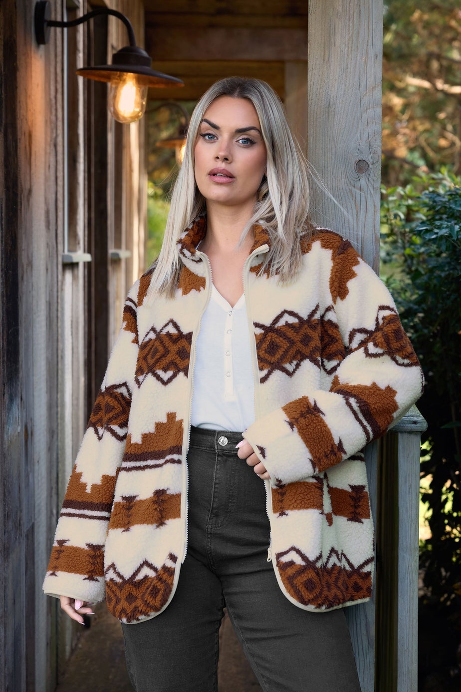 Yours Fairisle Brown Fleece Jacket