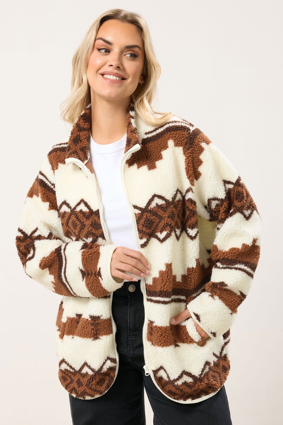 Yours Fairisle Brown Fleece Jacket