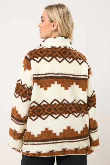 Yours Fairisle Brown Fleece Jacket