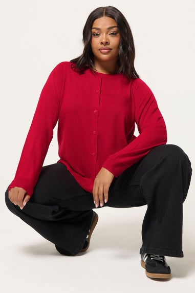 Yours Curve Red Button Through Cardigan