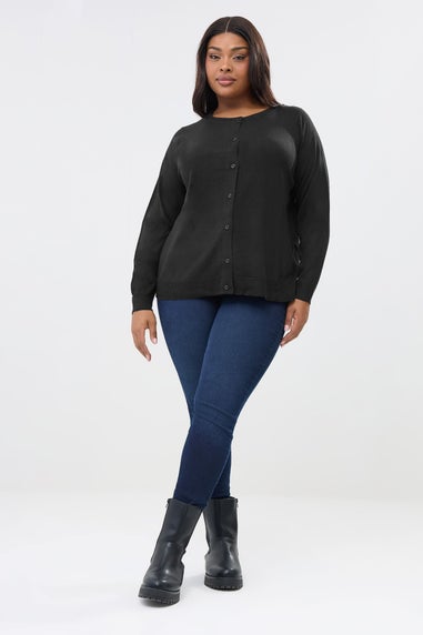 Yours Curve Black Button Through Cardigan