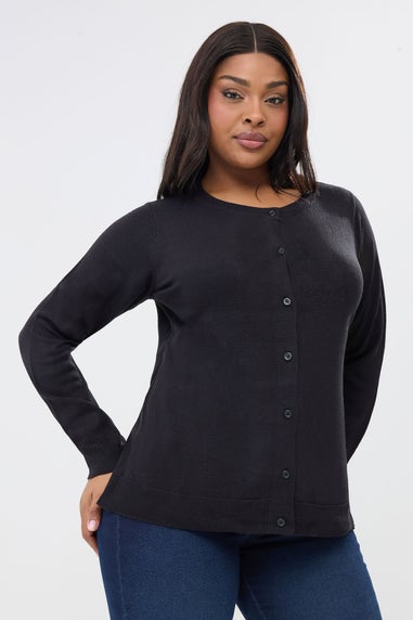 Yours Curve Black Button Through Cardigan