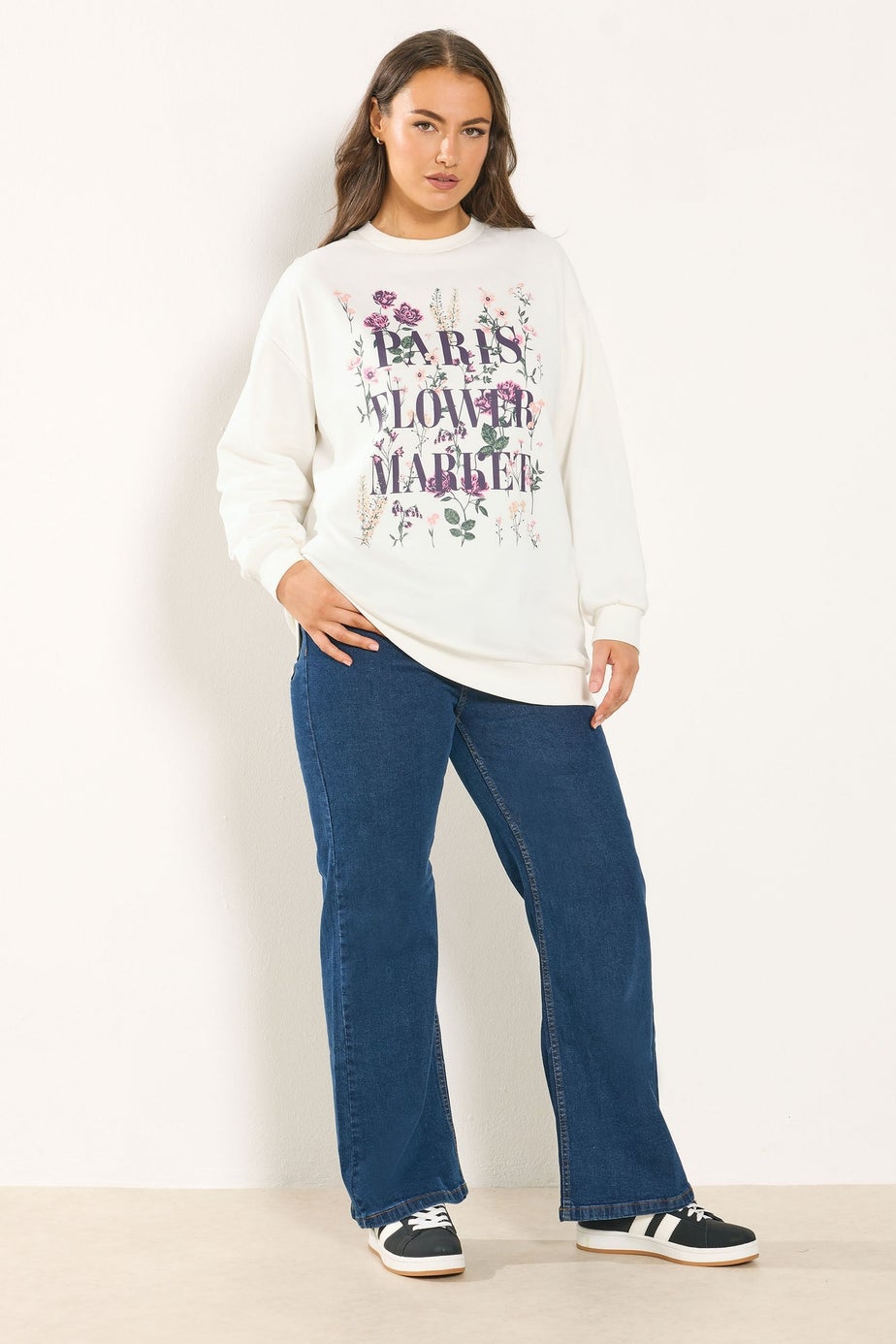 Yours Curve White 'Paris Flower Market' Floral Sweatshirt