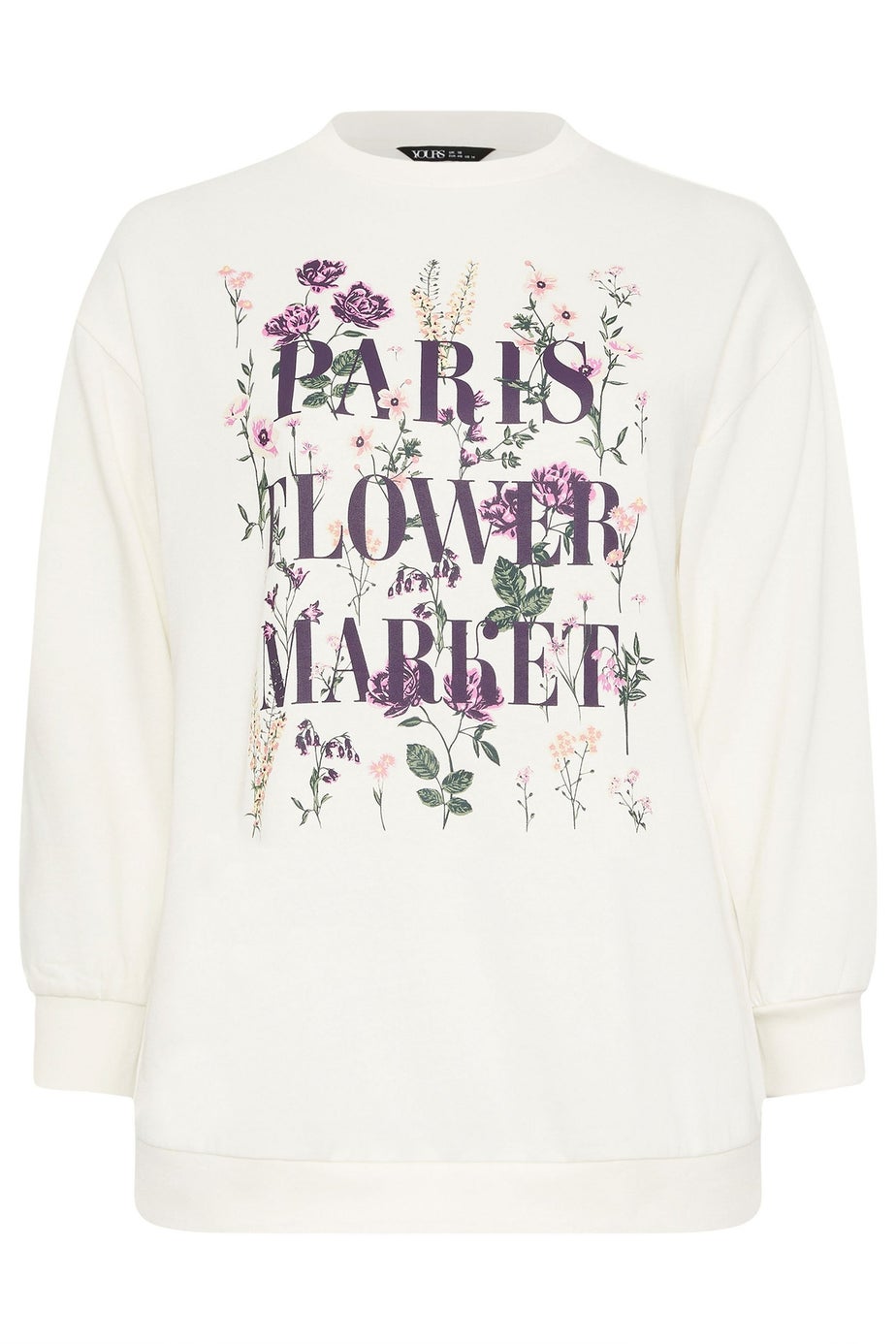 Yours Curve White 'Paris Flower Market' Floral Sweatshirt