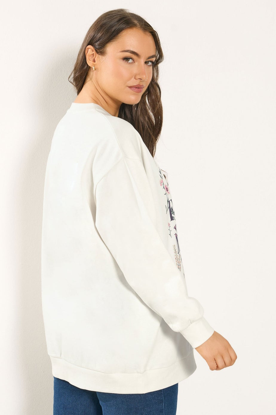 Yours Curve White 'Paris Flower Market' Floral Sweatshirt