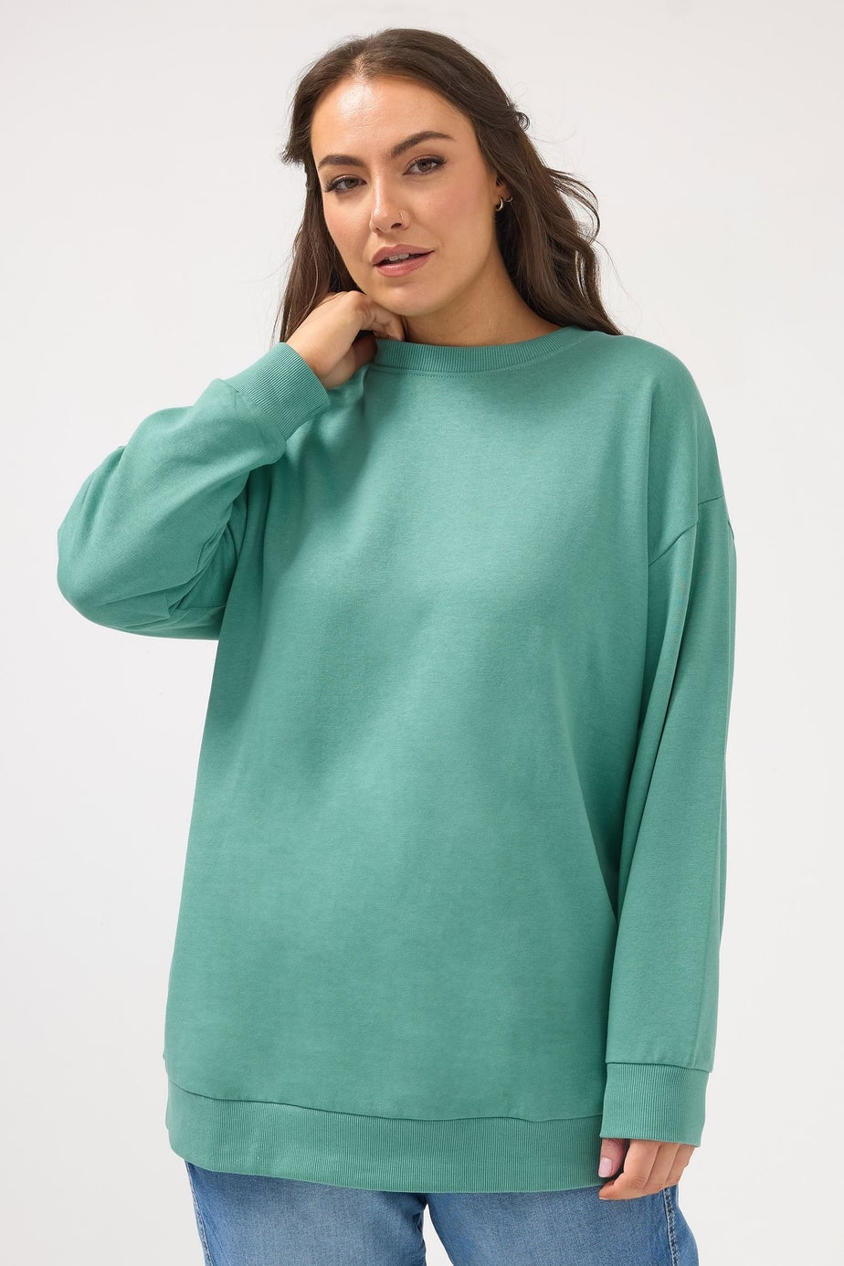 Yours Curve Teal Blue Crew Neck Sweatshirt