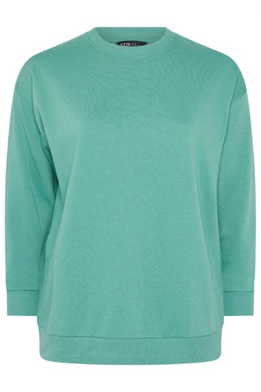 Yours Curve Teal Blue Crew Neck Sweatshirt