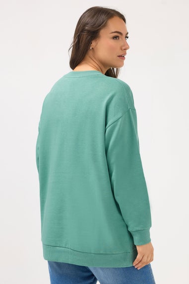 Yours Curve Teal Blue Crew Neck Sweatshirt