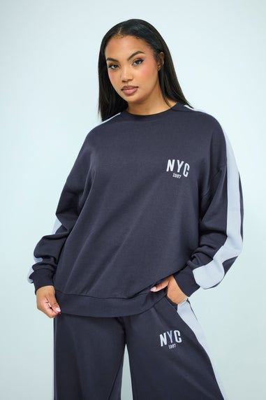 Yours Curve Navy Blue 'NYC' Side Stripe Sweatshirt