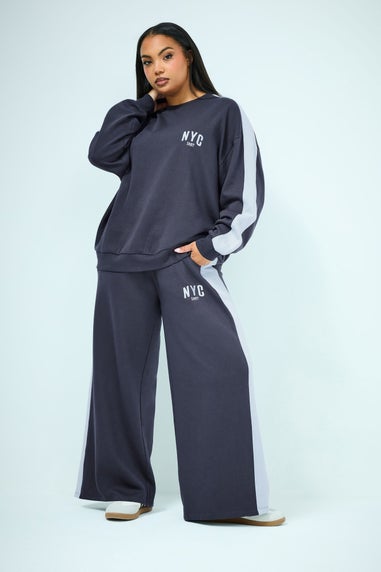 Yours Curve Navy Blue 'NYC' Side Stripe Sweatshirt