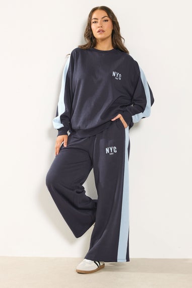 Yours Curve Navy Blue 'NYC' Side Stripe Sweatshirt