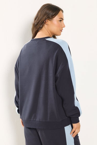 Yours Curve Navy Blue 'NYC' Side Stripe Sweatshirt