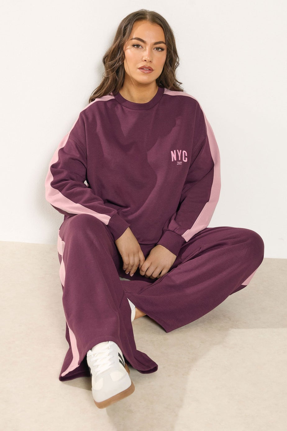 Yours Curve Burgundy Red 'NYC' Side Stripe Sweatshirt
