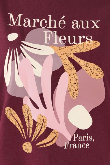 Yours Curve Burgundy Red 'Marche Aux Fleurs' Slogan Sweatshirt