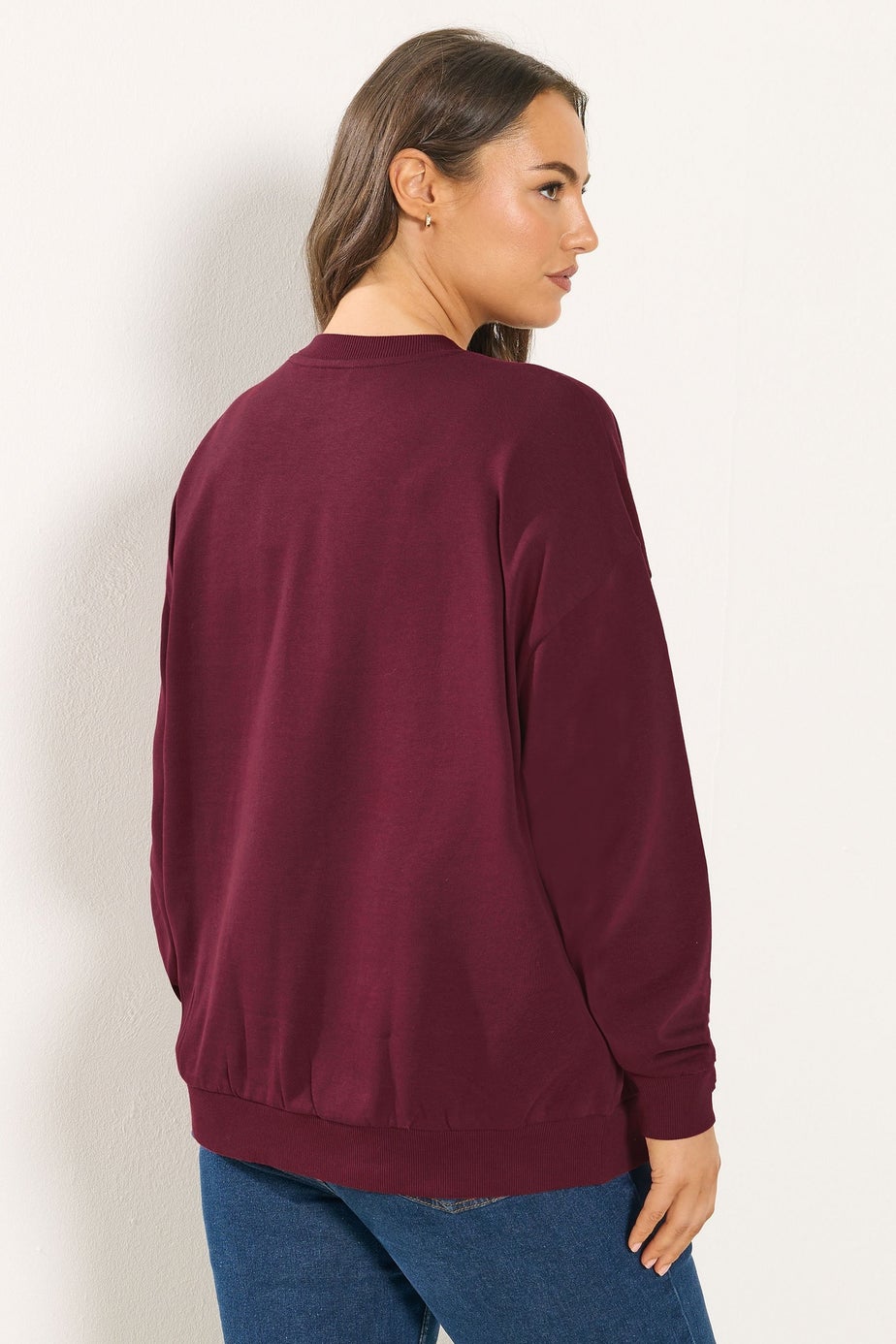 Yours Curve Burgundy Red 'Marche Aux Fleurs' Slogan Sweatshirt