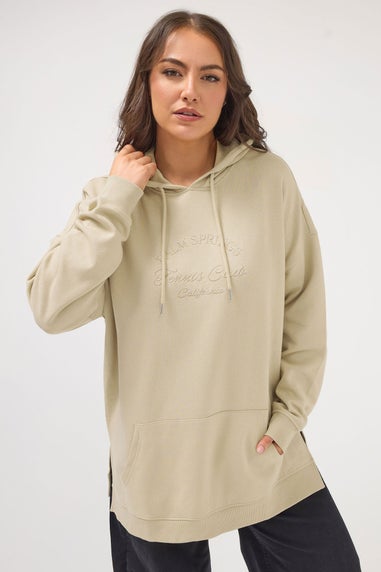 Yours Curve Beige Brown 'Palm Springs' Slogan Hoodie