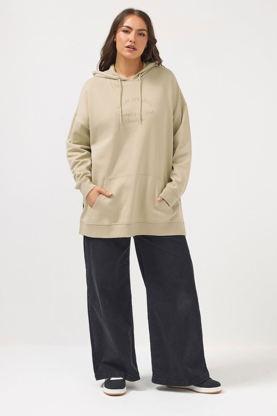 Yours Curve Beige Brown 'Palm Springs' Slogan Hoodie