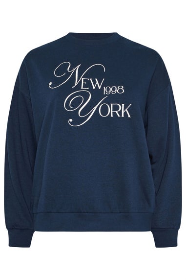 Yours Curve Navy Blue Embroidered 'New York' Slogan Sweatshirt