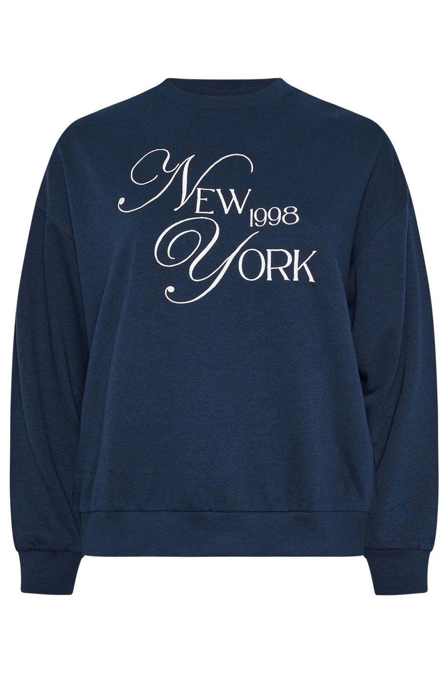 Yours Curve Navy Blue Embroidered 'New York' Slogan Sweatshirt