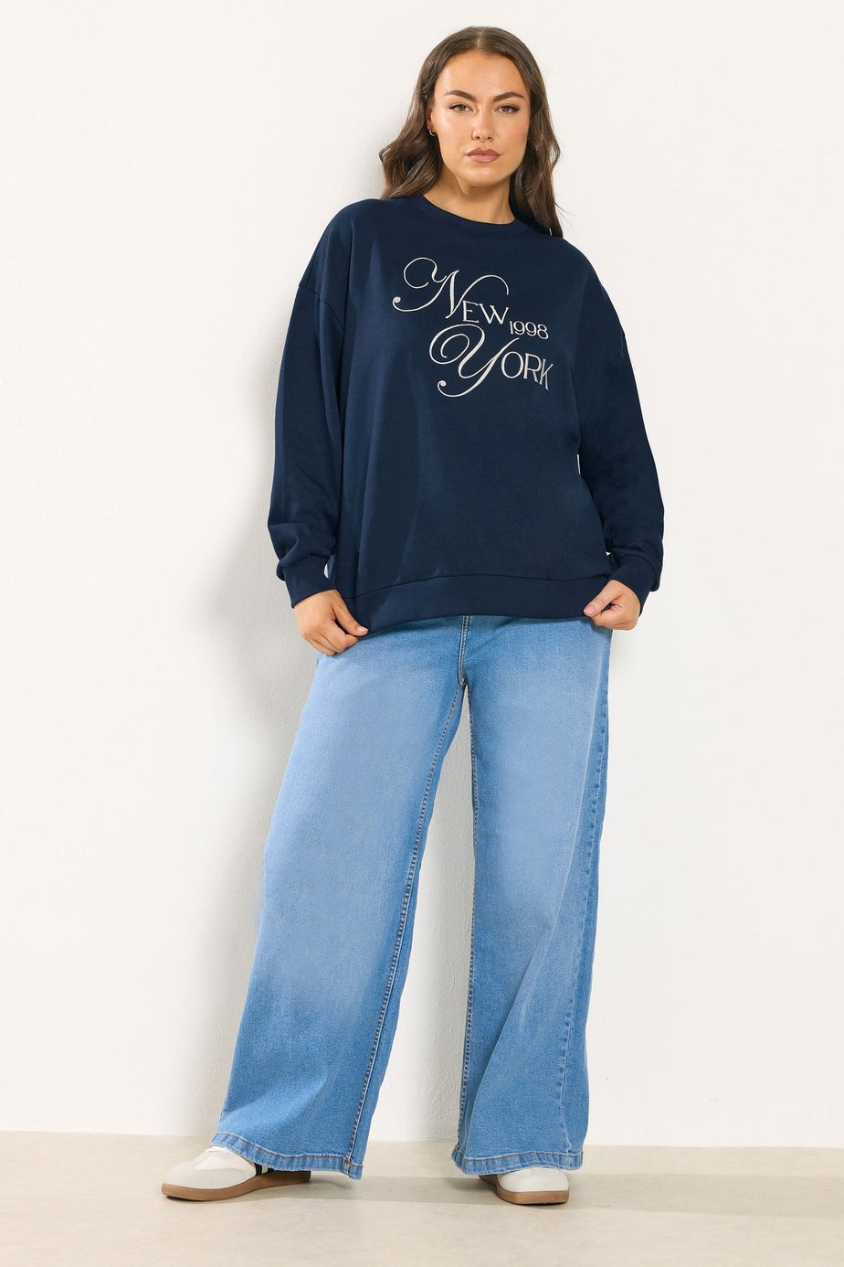 Yours Curve Navy Blue Embroidered 'New York' Slogan Sweatshirt