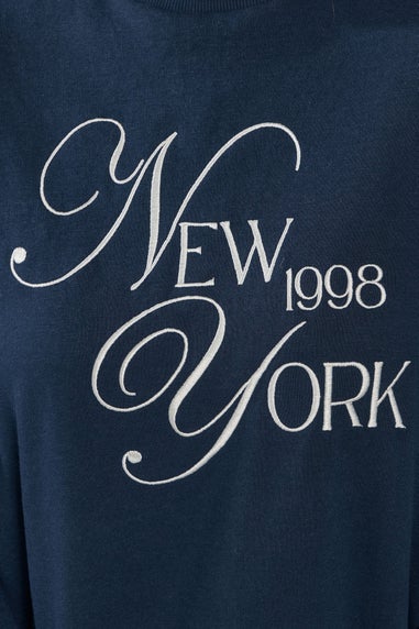 Yours Curve Navy Blue Embroidered 'New York' Slogan Sweatshirt