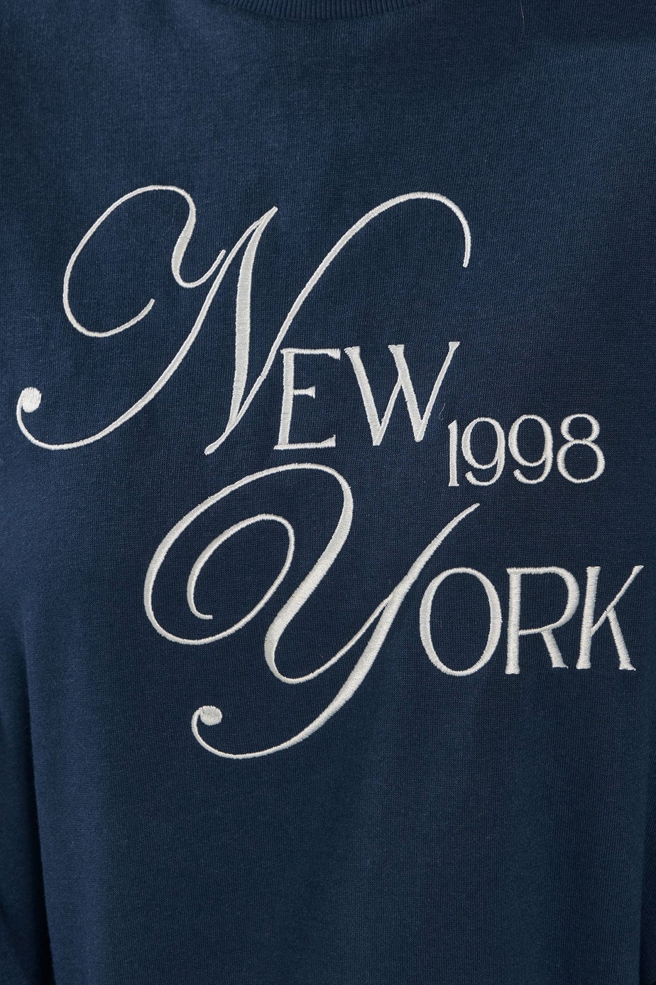 Yours Curve Navy Blue Embroidered 'New York' Slogan Sweatshirt