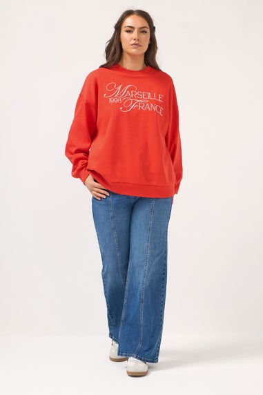Yours Curve Red Embroidered 'Marseille France' Sweatshirt