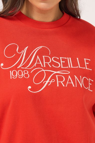 Yours Curve Red Embroidered 'Marseille France' Sweatshirt