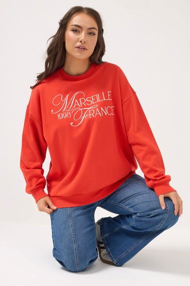 Yours Curve Red Embroidered 'Marseille France' Sweatshirt