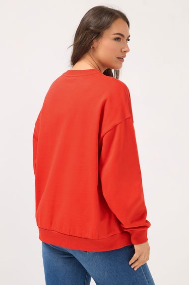 Yours Curve Red Embroidered 'Marseille France' Sweatshirt