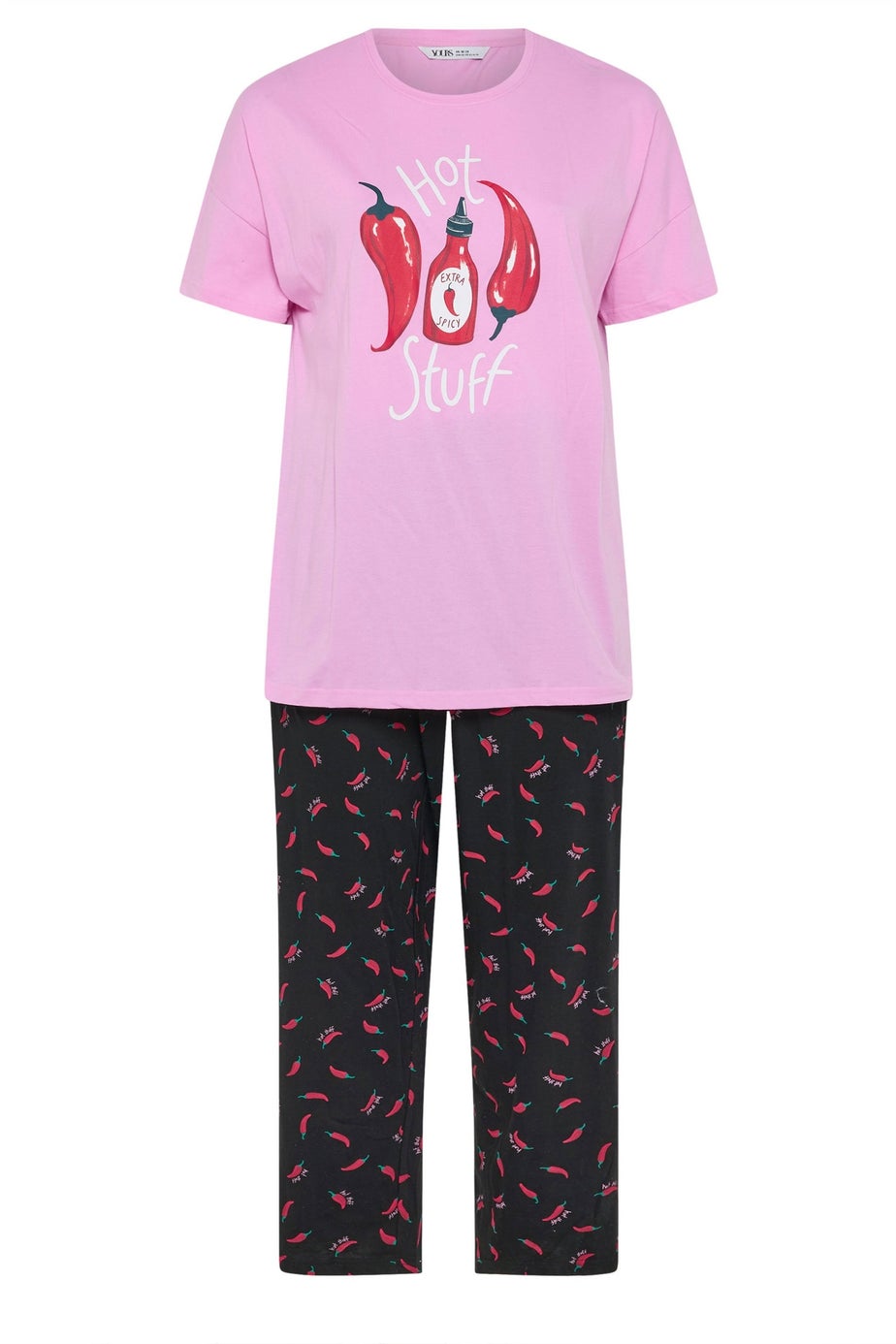 Yours Curve Pink 'Hot Stuff' Wide Leg Striped Pyjama Set