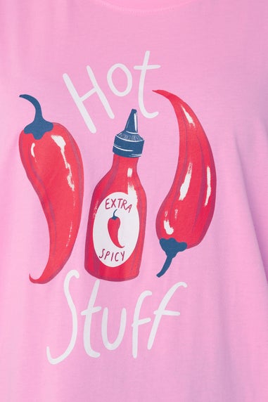 Yours Curve Pink 'Hot Stuff' Wide Leg Striped Pyjama Set