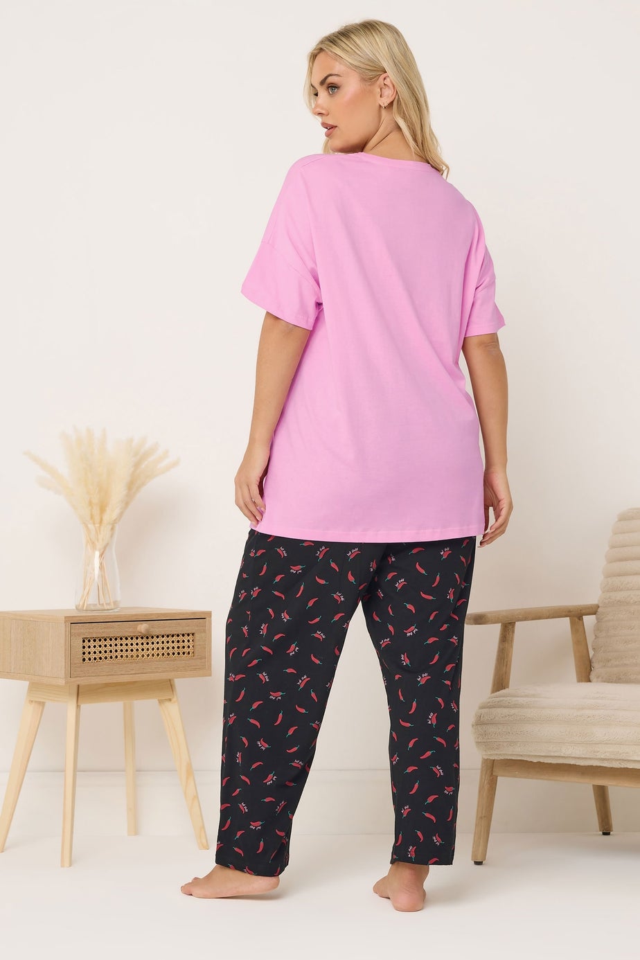 Yours Curve Pink 'Hot Stuff' Wide Leg Striped Pyjama Set