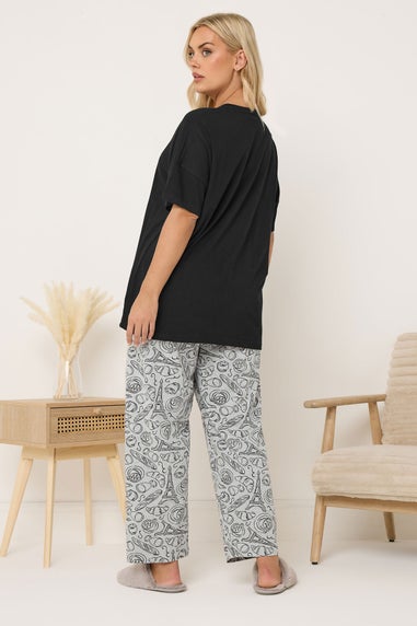 Yours Curve Black 'Breakfast Club' Wide Leg Pyjama Set
