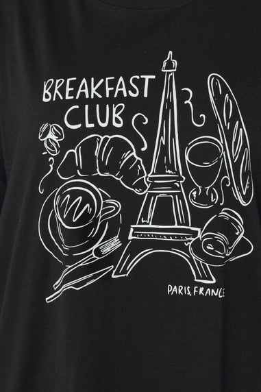 Yours Curve Black 'Breakfast Club' Wide Leg Pyjama Set