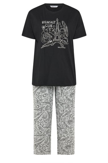 Yours Curve Black 'Breakfast Club' Wide Leg Pyjama Set