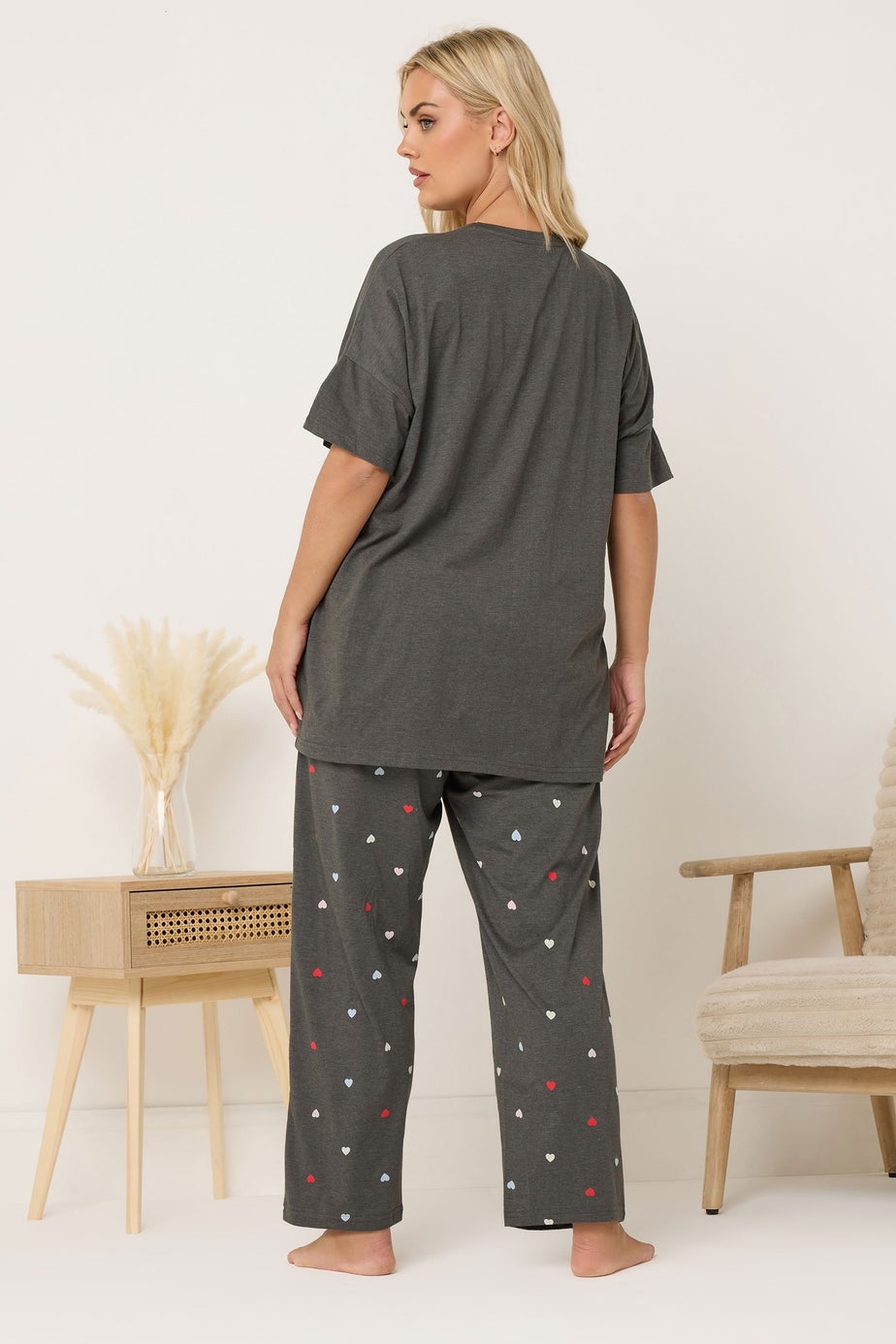 Yours Curve Brown 'Weekend Coffee Club' Wide Leg Pyjama Set