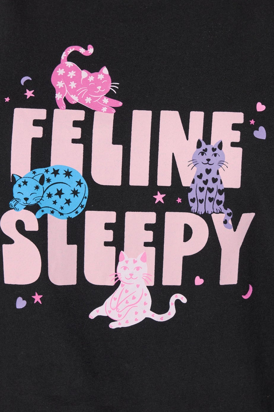 Yours Curve Black 'Feline Sleepy' Wide Leg Pyjama Set