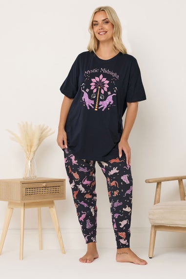 Yours Curve Navy Blue 'Mystic Midnight' Cuffed Pyjama Set