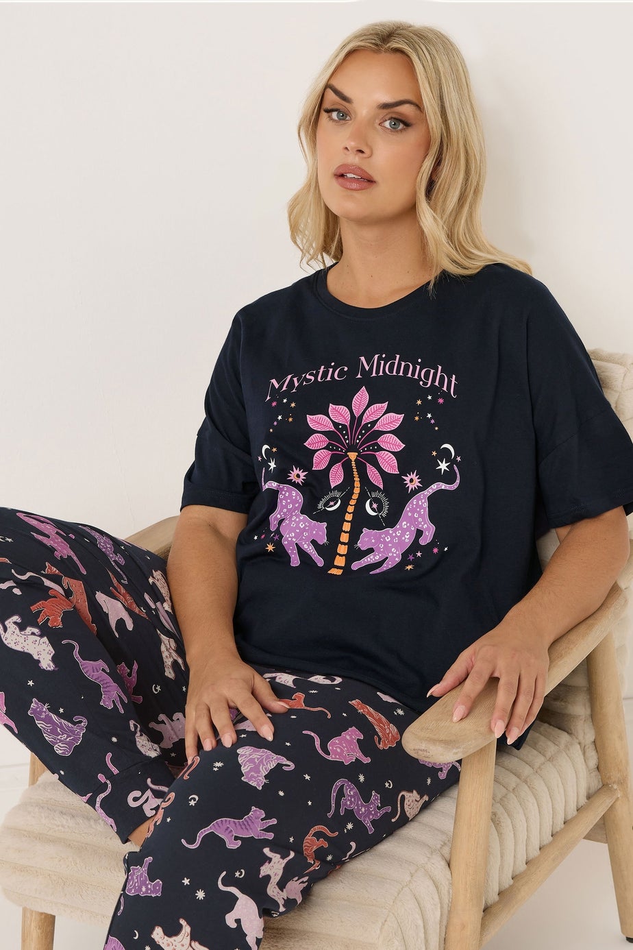 Yours Curve Navy Blue 'Mystic Midnight' Cuffed Pyjama Set