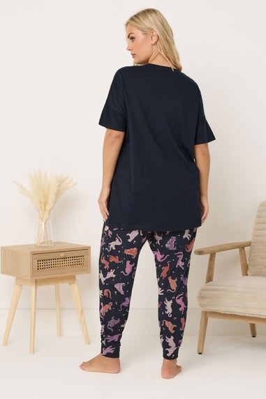 Yours Curve Navy Blue 'Mystic Midnight' Cuffed Pyjama Set