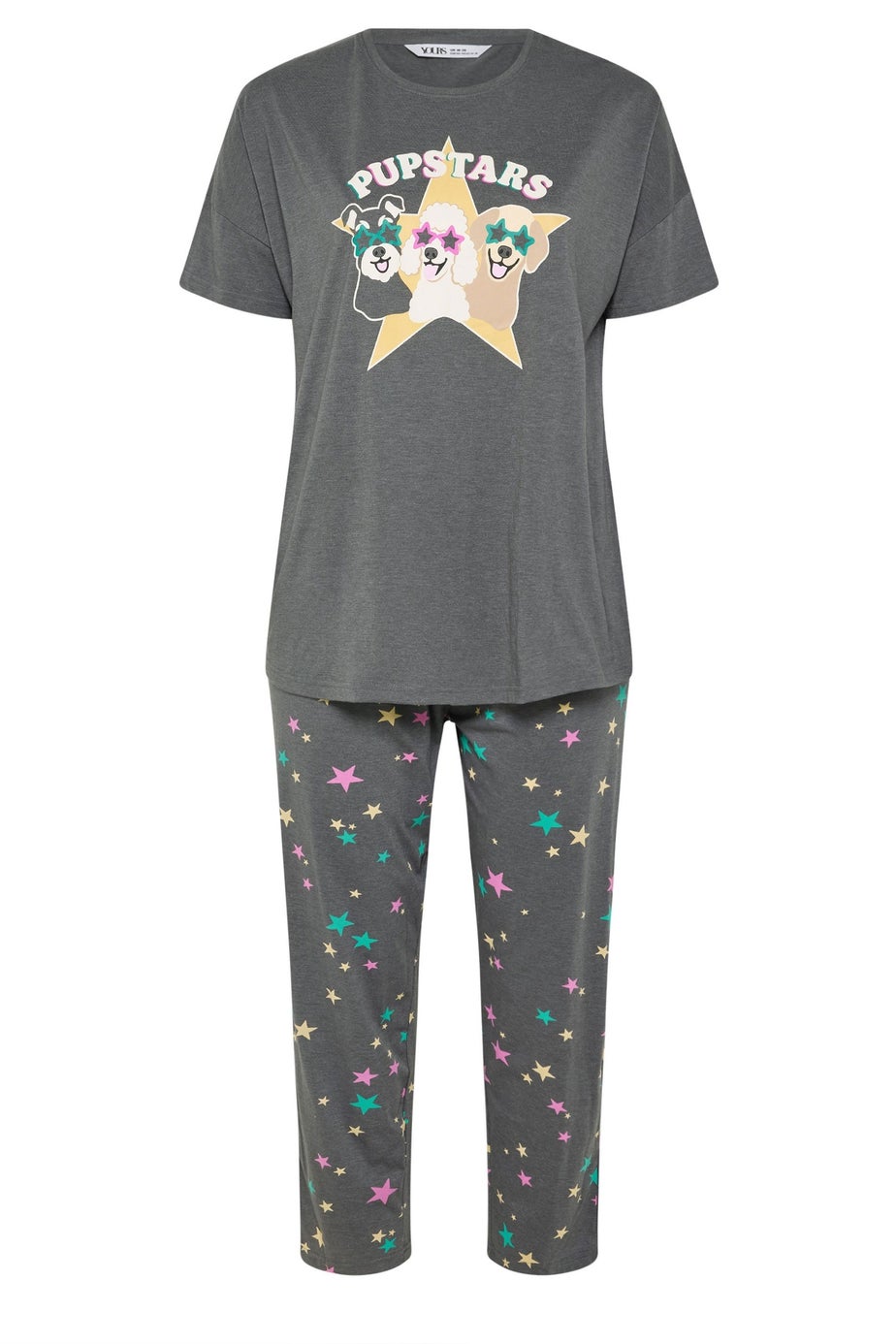 Yours Curve Charcoal Grey 'Pupstars' Pyjama Set