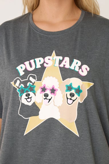 Yours Curve Charcoal Grey 'Pupstars' Pyjama Set