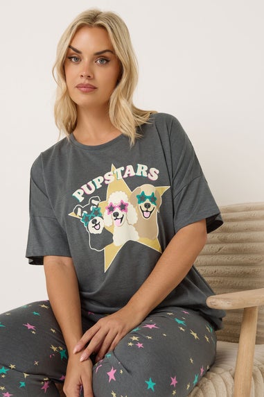 Yours Curve Charcoal Grey 'Pupstars' Pyjama Set