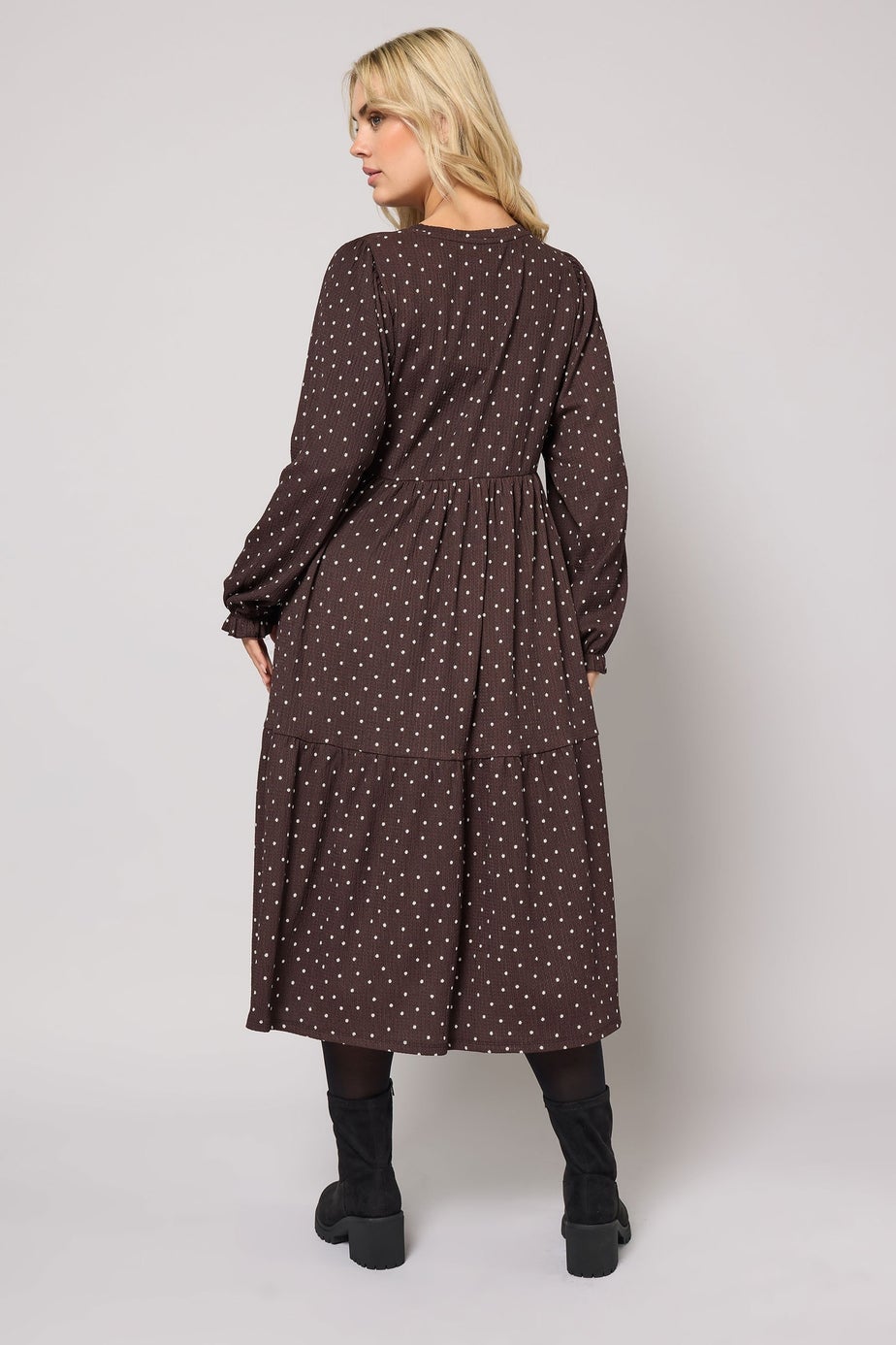 Yours Curve Chocolate Brown Polka Dot Textured Maxi Dress